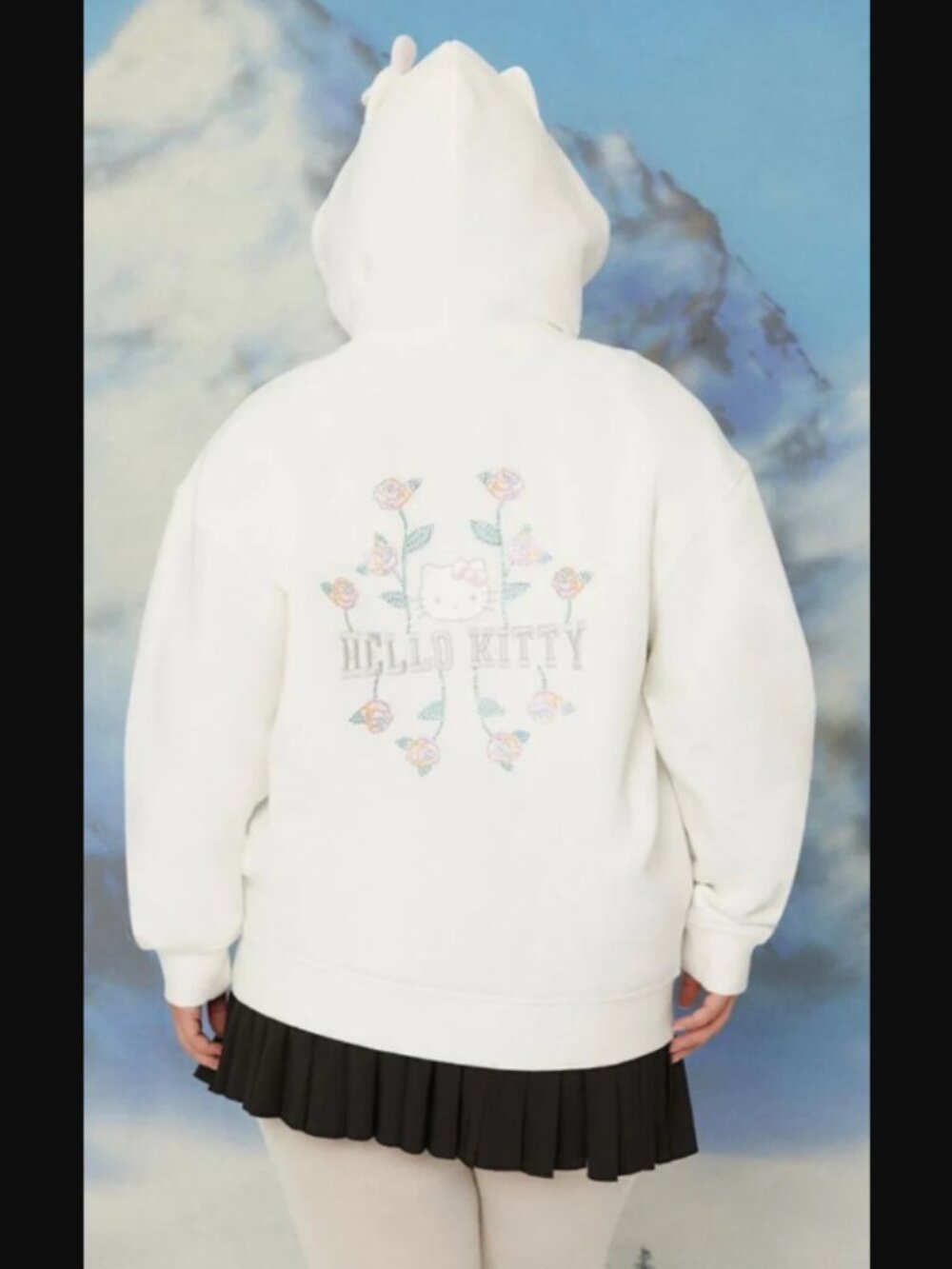 NWT Womens 3X HeLLO KiTTY X FoReVer 21 Embroidered Rose Rhinestone White Hoodie